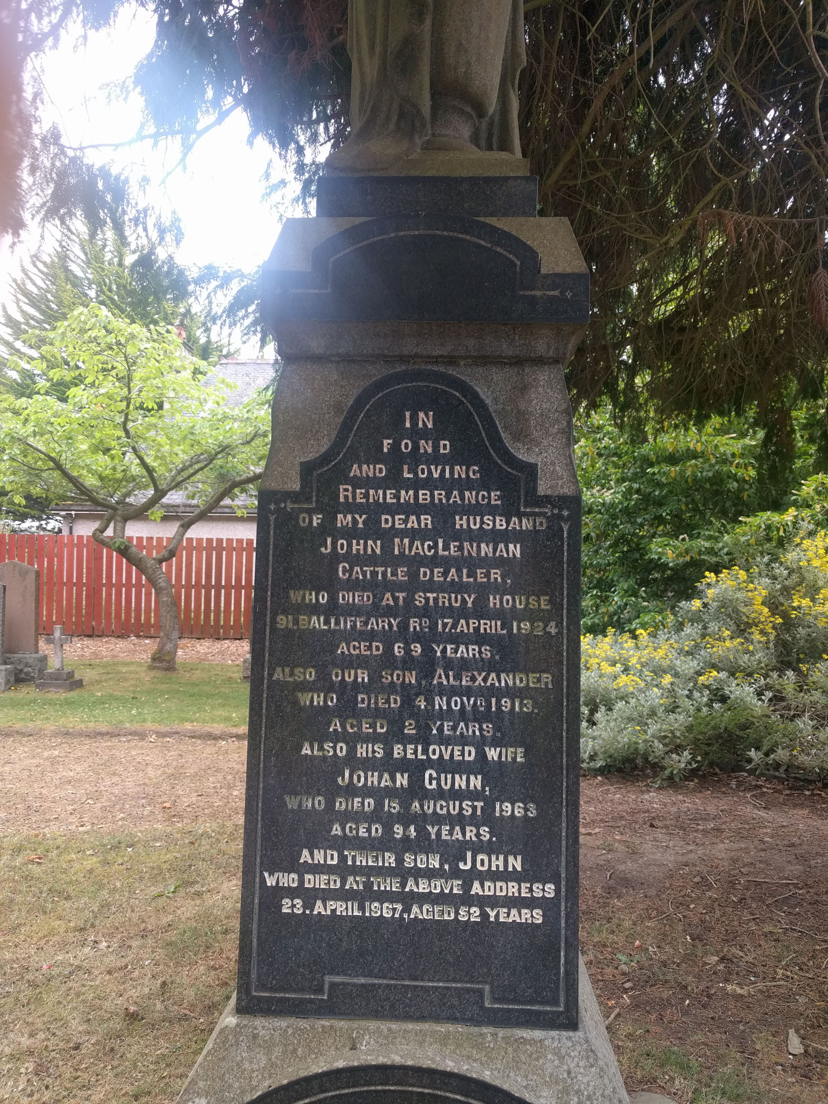 Photo of headstones/John MacLennan died 1924 MI Inverness